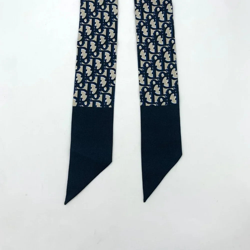H19846 Christian Dior dark blue logo printed mulberry silk scarf 105*6cm
